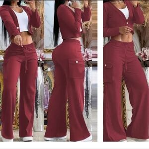Chic Casual Red Two-Piece Set